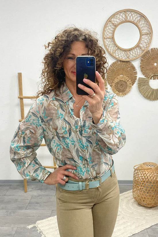 FLOWER - Virágmintás Blúz. Türkiz