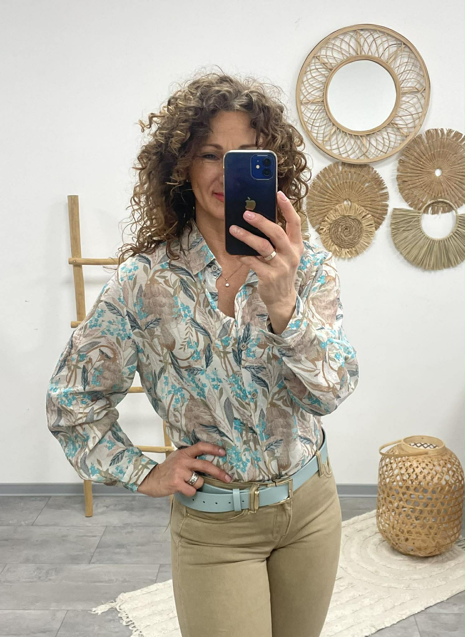 FLOWER - Virágmintás Blúz. Türkiz