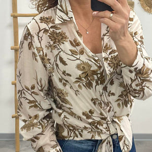 FLOWER - Virágos blúz. Barna