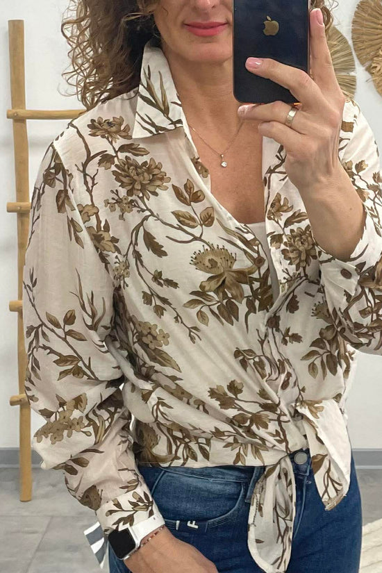 FLOWER - Virágos blúz. Barna