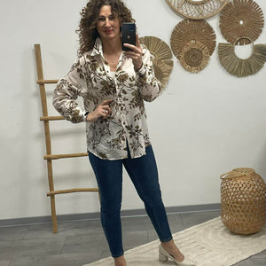 FLOWER - Virágos blúz. Barna
