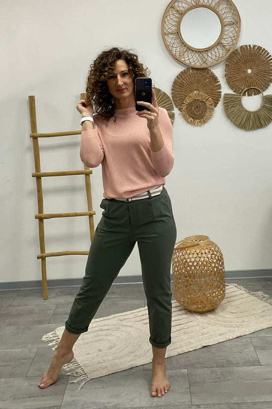 LCK - Gumis derekú laza nadrág.Khakizöld