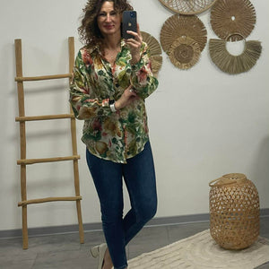 FLOWER - Virágos blúz. Zöld