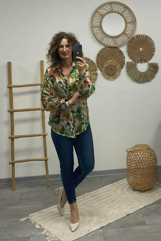 FLOWER - Virágos blúz. Zöld