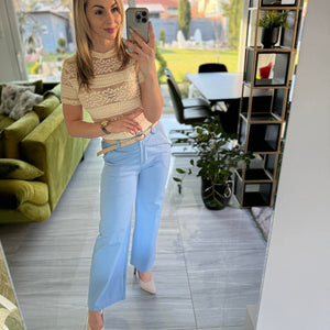 TRENDY - Egyenes  bő szárú nadrág. Világoskék