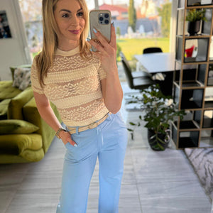 TRENDY - Egyenes  bő szárú nadrág. Világoskék