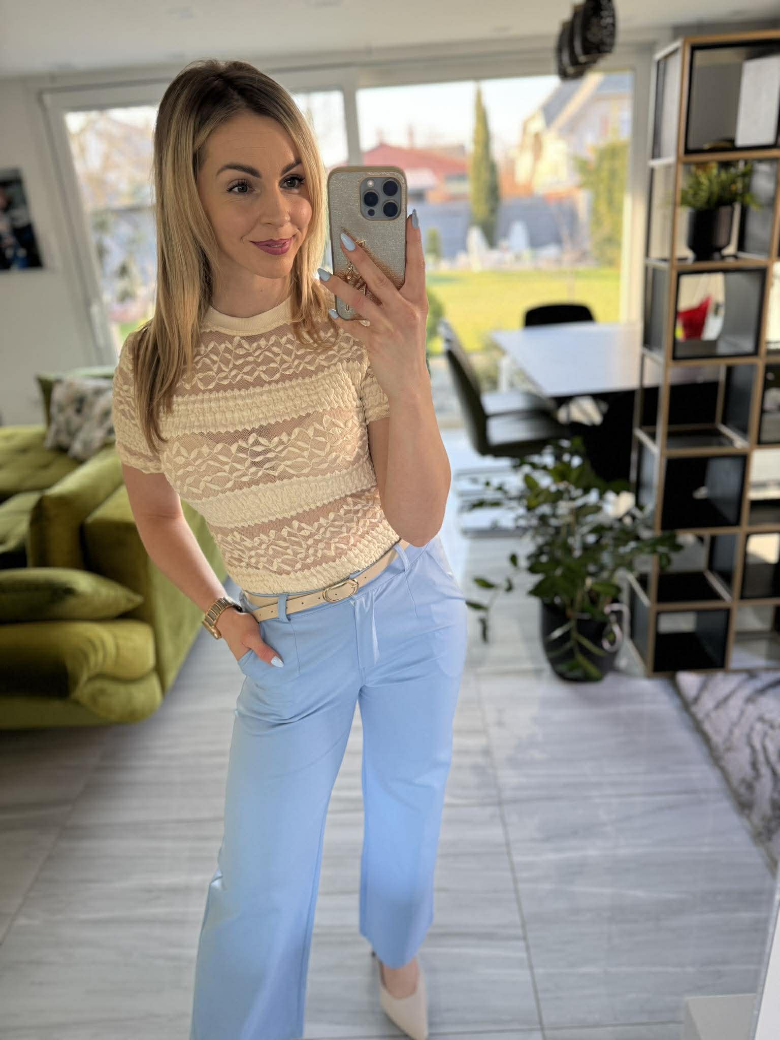 TRENDY - Egyenes  bő szárú nadrág. Világoskék