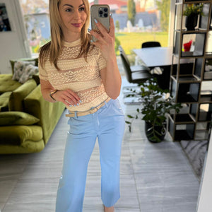 TRENDY - Egyenes  bő szárú nadrág. Világoskék