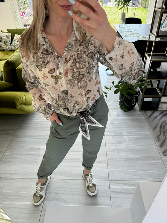 BUTTERFLY - Mintás muszlin blúz. Bézs