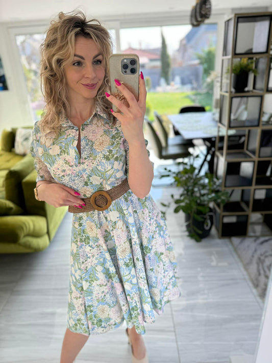 ROYAL - Mintás vászon ruha. Világoskék