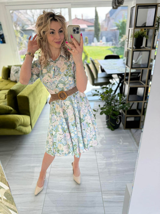 ROYAL - Mintás vászon ruha. Világoskék