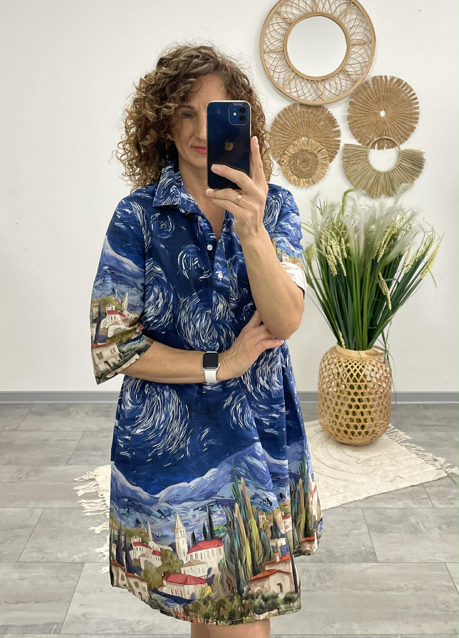 LANA - A vonalú vászon ruha. Kék
