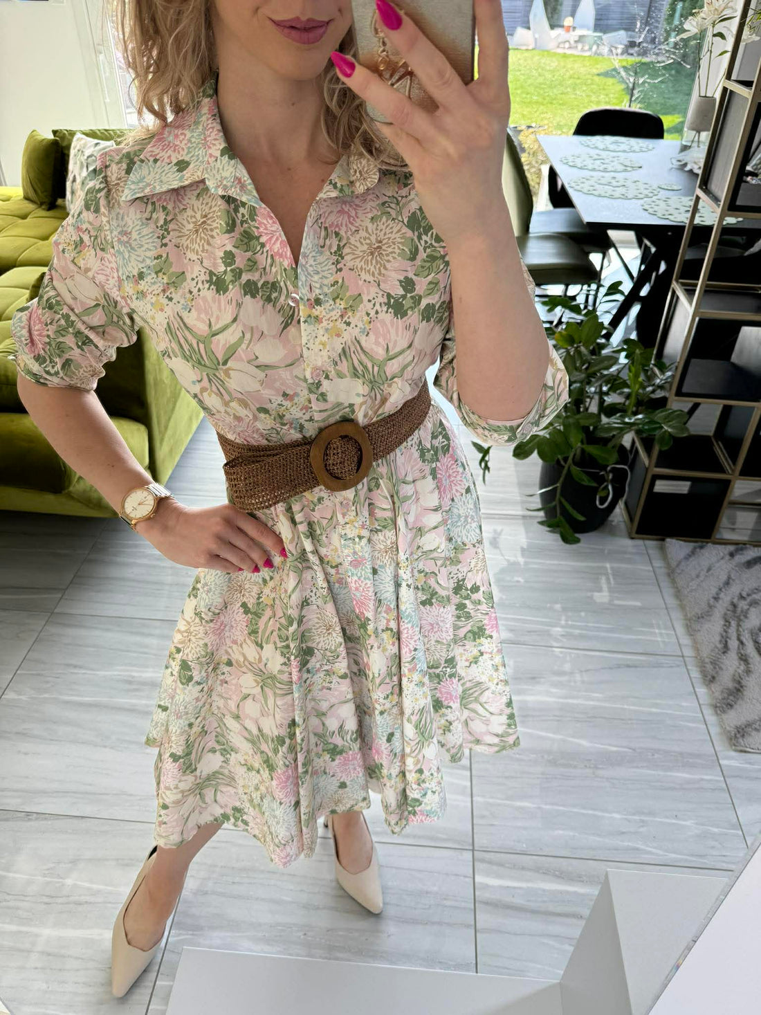 ROYAL - Mintás vászon ruha. Rózsaszín