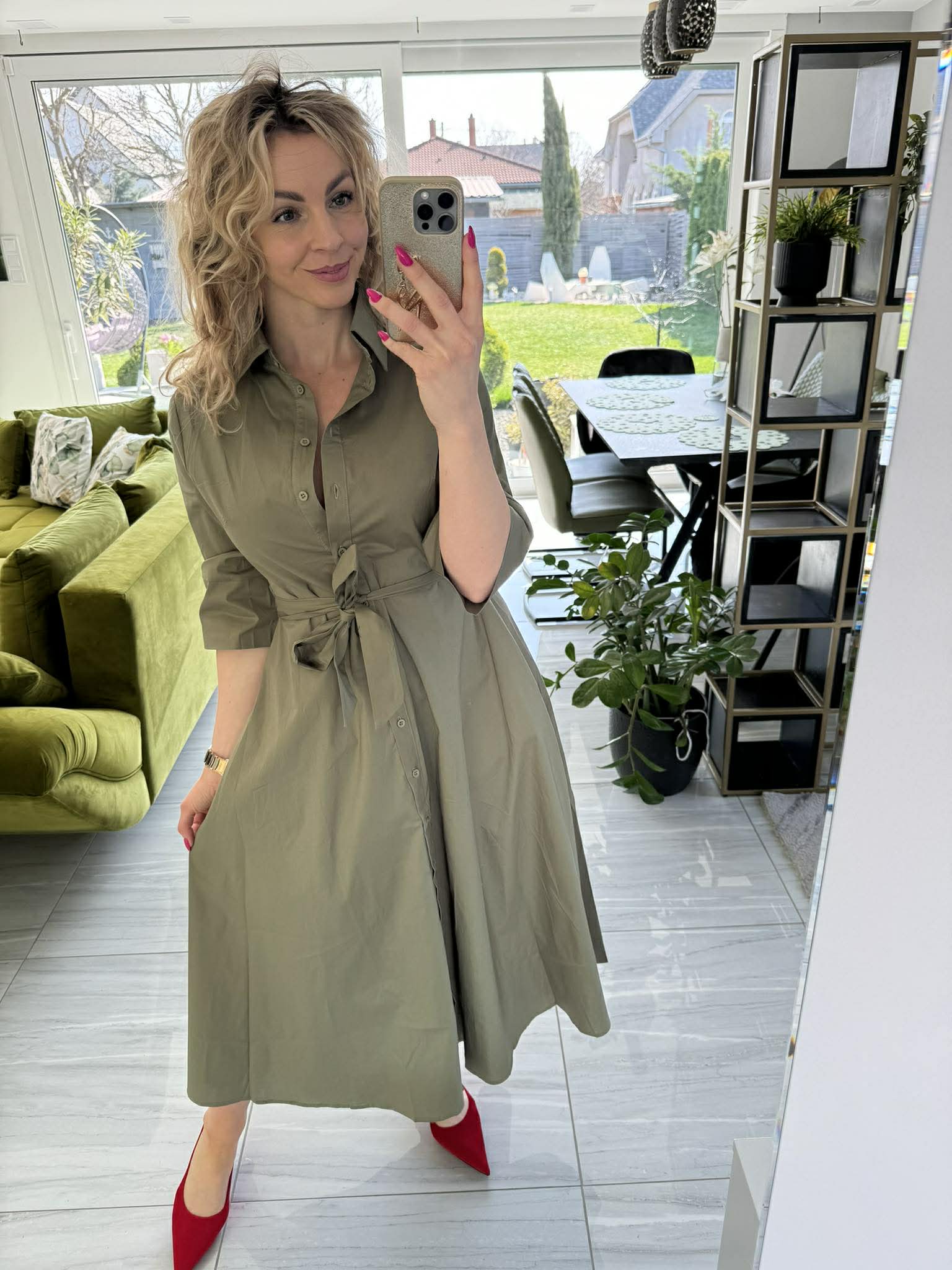 SWEET MISS - Vászon ruha. Khaki zöld