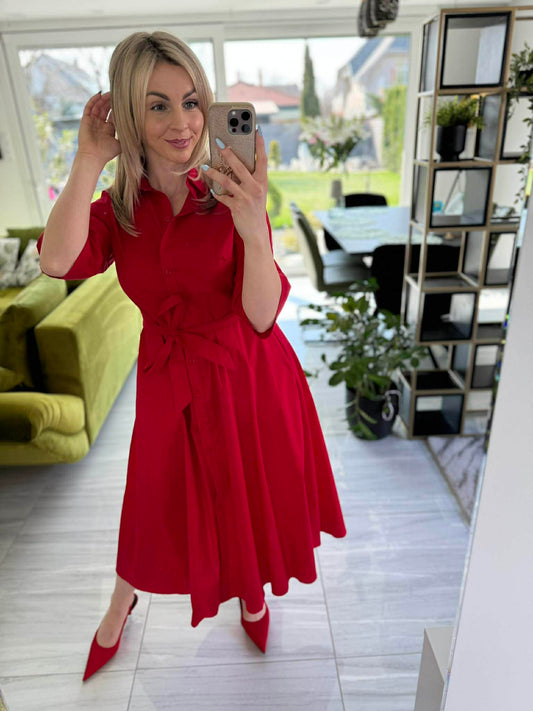 SWEET MISS - Vászon ruha. Piros