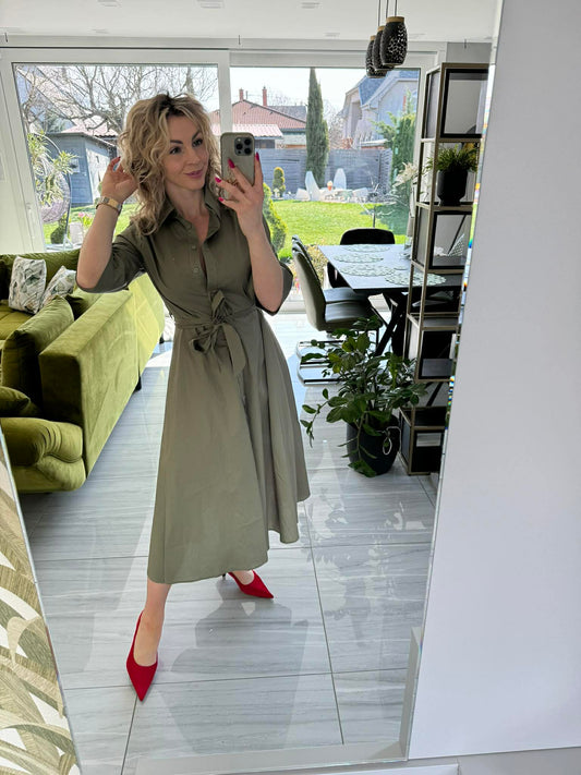 SWEET MISS - Vászon ruha. Khaki zöld