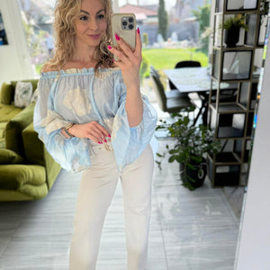 RÉKA - Hímzett blúz. Bababkék