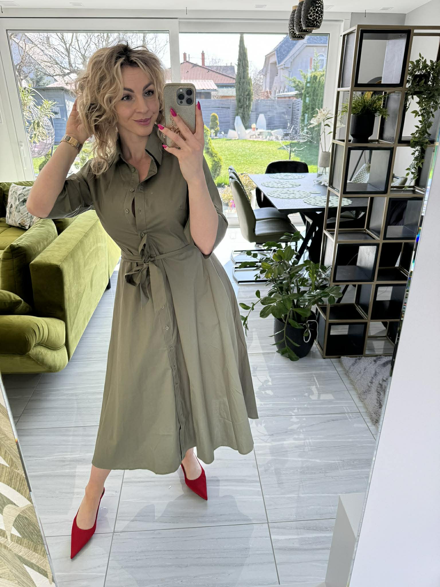 SWEET MISS - Vászon ruha. Khaki zöld