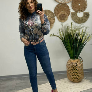 SANA - Virágos áttetsző blúz. Sötétkék