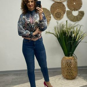 SANA - Virágos áttetsző blúz. Sötétkék