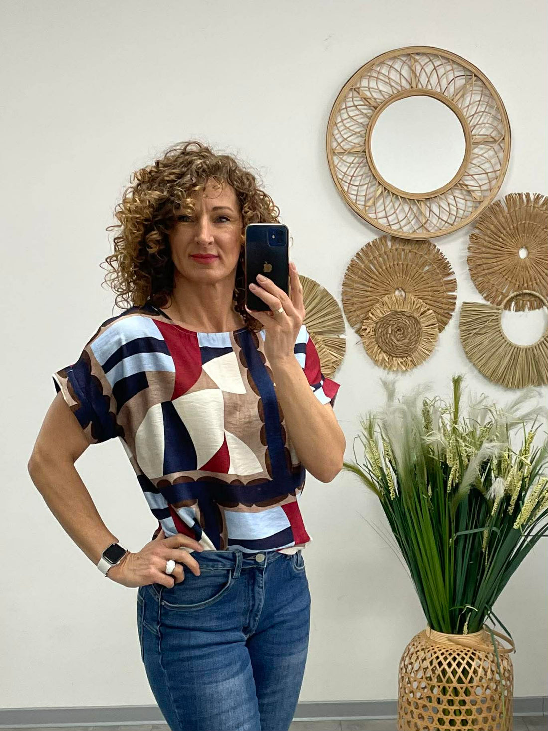 REGINA - Kerek nyakú mintás felső. Sötétkék