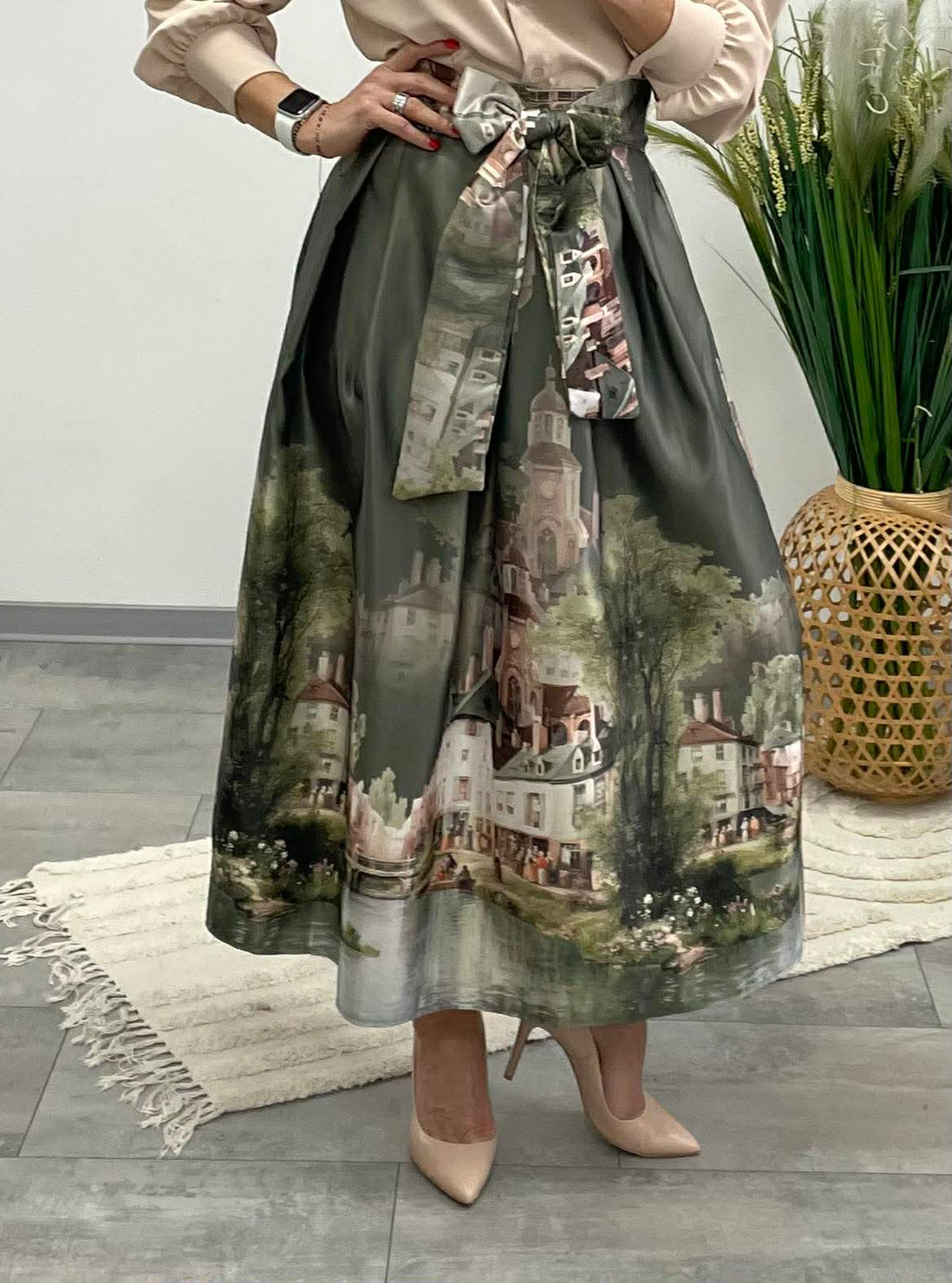 SZIDI - Vastag selyem szoknya. Khakizöld