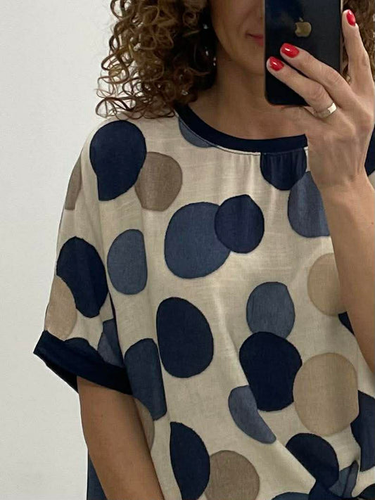 MENDI - Mintás nagyméretű tunika felső. Sötétkék