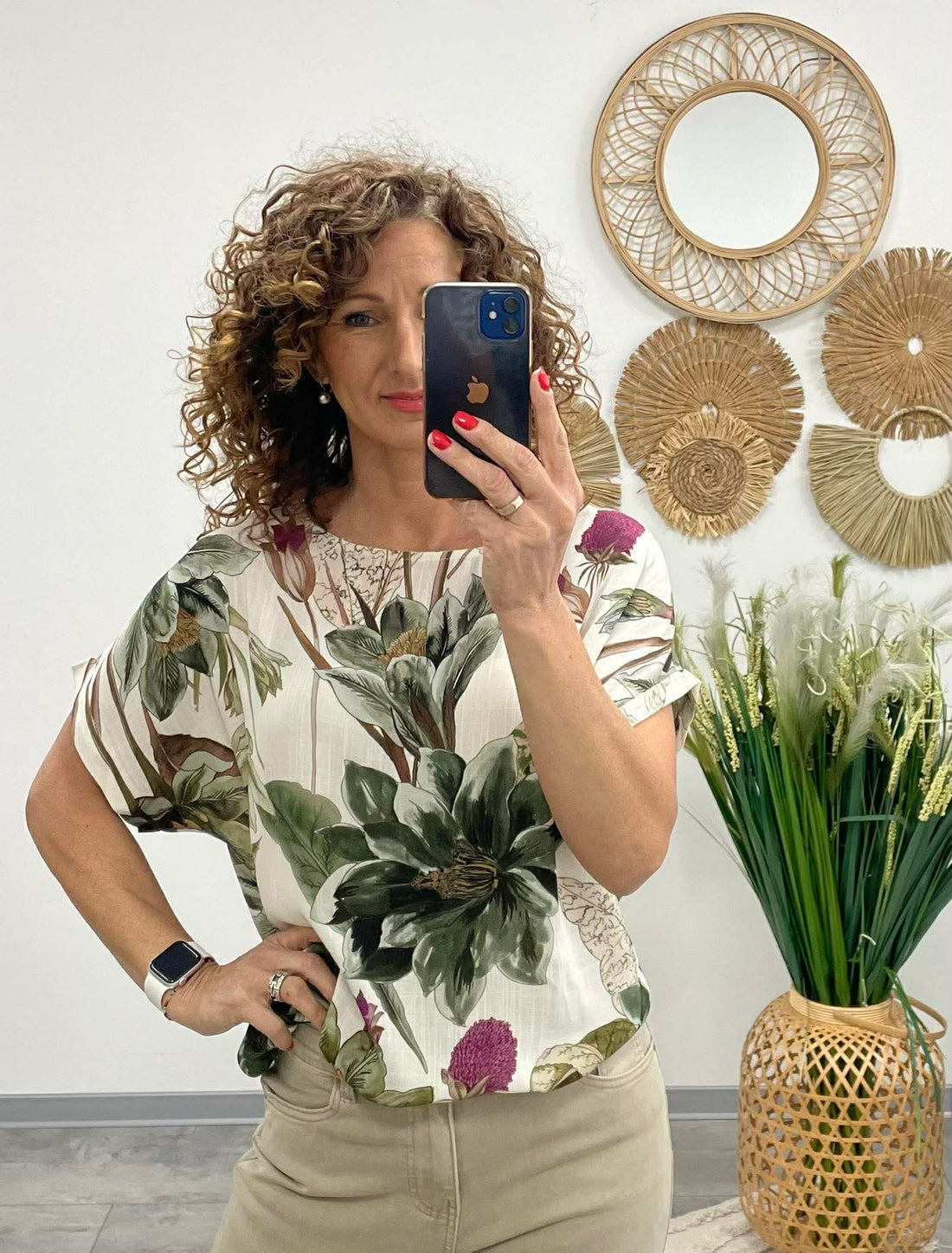 METTA - Mintás nagyméretű felső. Khakizöld