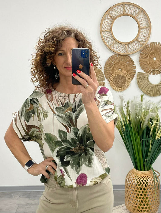 METTA - Mintás nagyméretű felső. Khakizöld