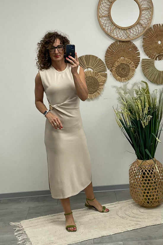 HELEN - Testkövető / BODYCON / ruha. Világosbézs