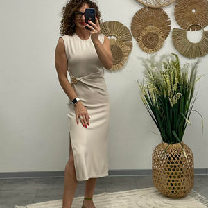 HELEN - Testkövető / BODYCON / ruha. Világosbézs