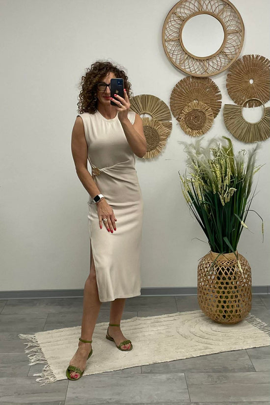 HELEN - Testkövető / BODYCON / ruha. Világosbézs