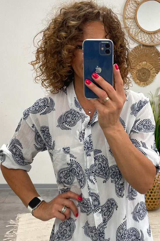 HASNA - Kaccs mintás tunika. Fehér