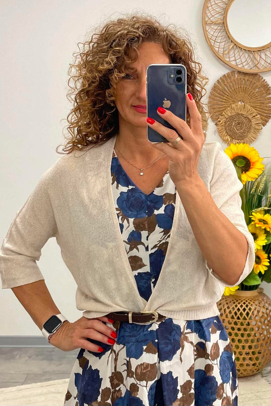 ALBA - Arany szálas kardigán. Bézs