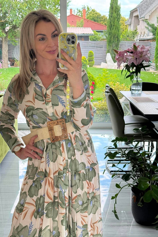 REINA - Mintás maxi ruha. Drapp