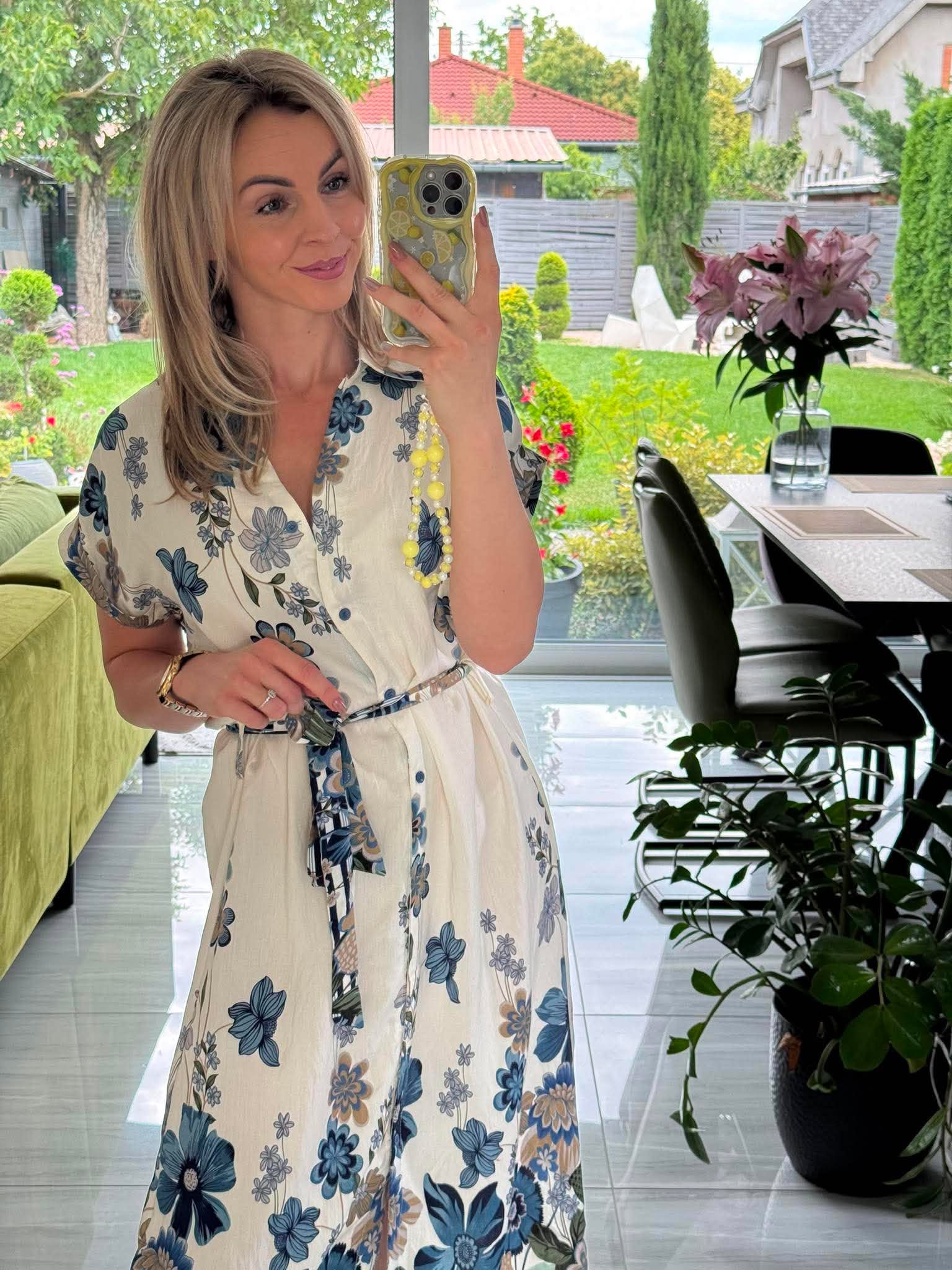 ELINA - Nyomott mintás ingruha. Fehér