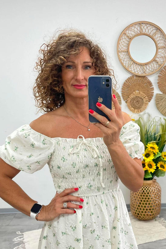 BARB - Apró virágos ruha. Zöld