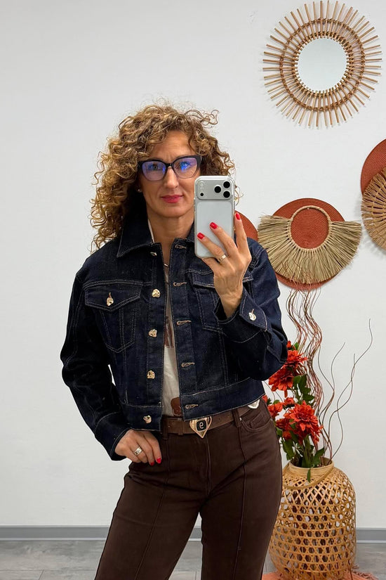 ALÉNA - Csillogó farmer dzseki. Denimkék