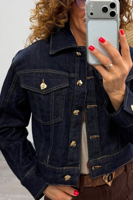 ALÉNA - Csillogó farmer dzseki. Denimkék