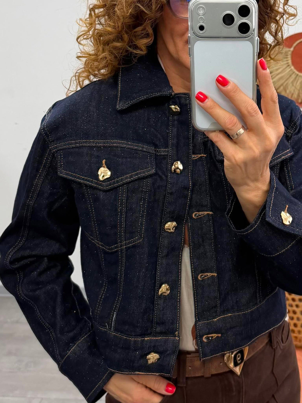 ALÉNA - Csillogó farmer dzseki. Denimkék