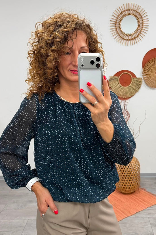 LORI - Húzott aljú blúz. Sötétkék