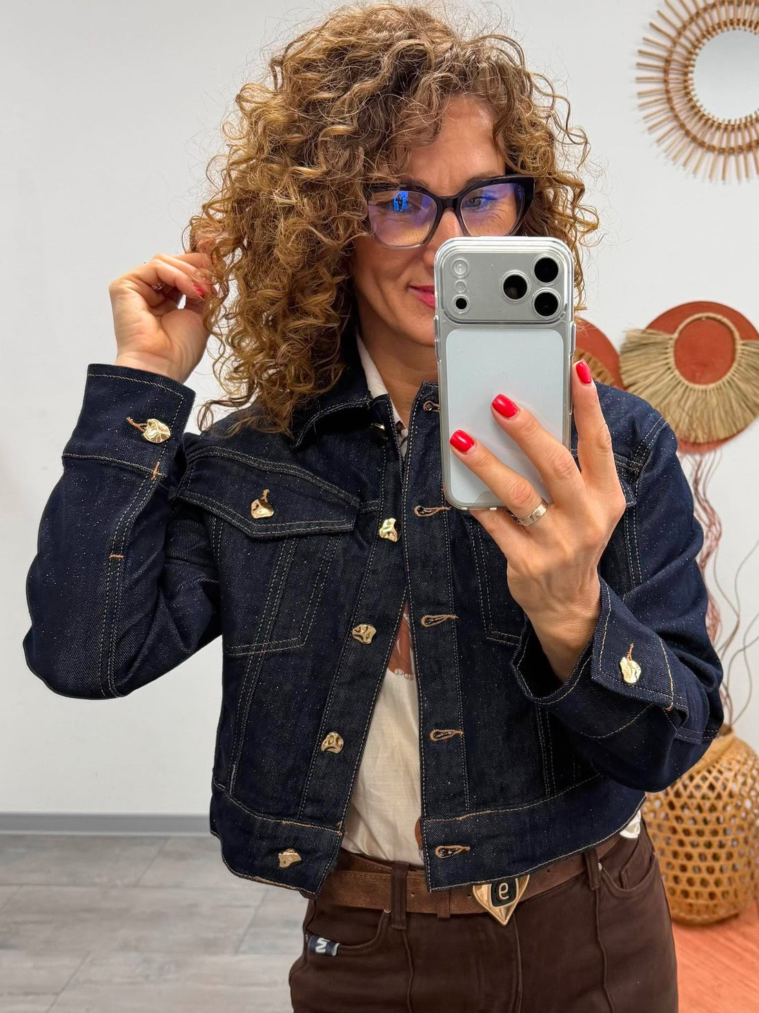 ALÉNA - Csillogó farmer dzseki. Denimkék