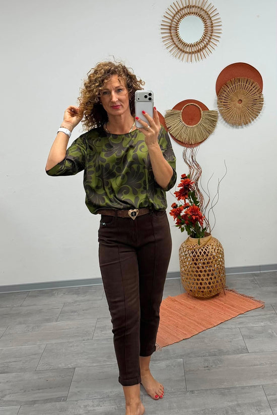 ARINA - Selyem blúz. Khaki