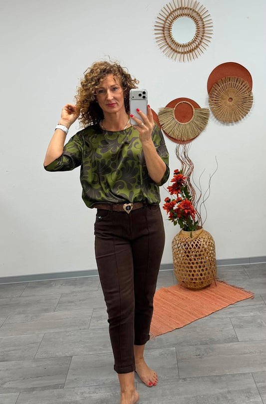 ARINA - Selyem blúz. Khaki