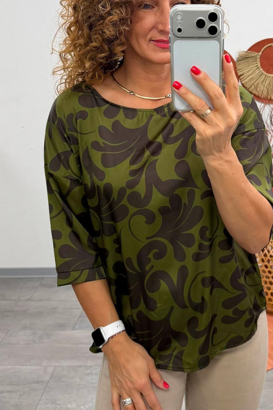 ARINA - Selyem blúz. Khaki