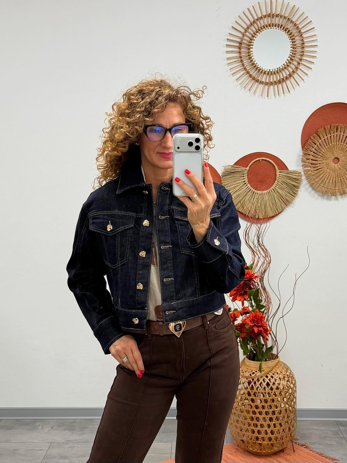 ALÉNA - Csillogó farmer dzseki. Denimkék