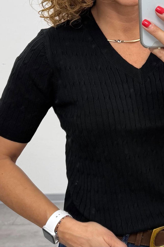 ELEN - Köttt csavar mintás felső. Fekete
