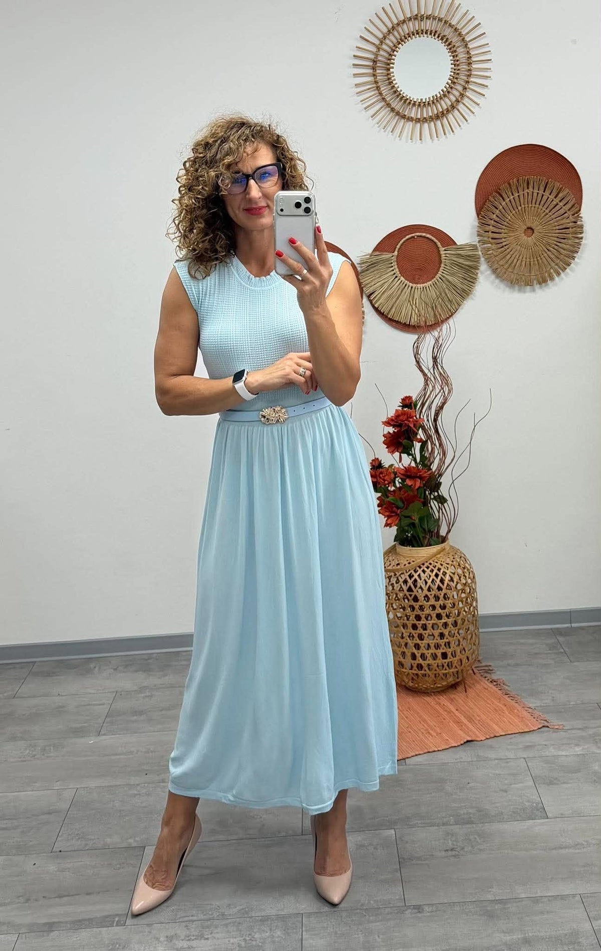 GIULIA - Vékony kötött ruha. Világoskék