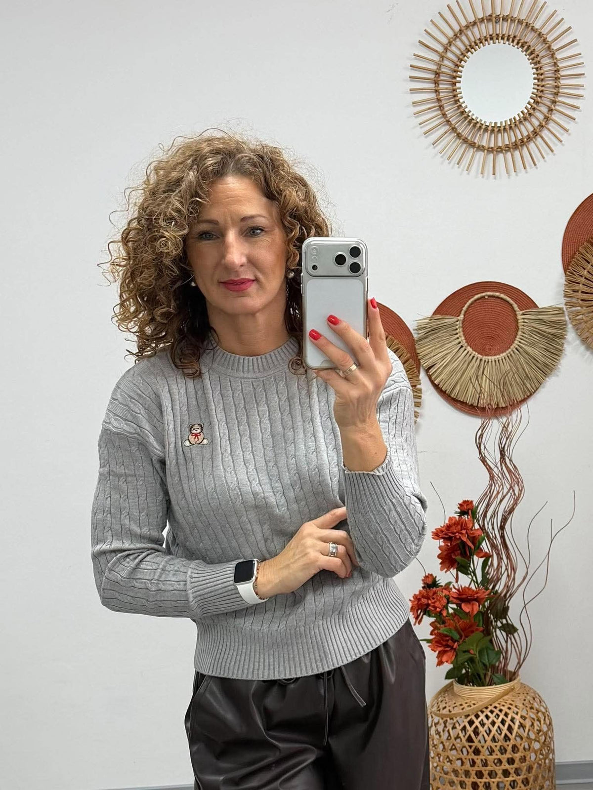 TEDDI - Kötött csavart mintás pulóver. Szürke