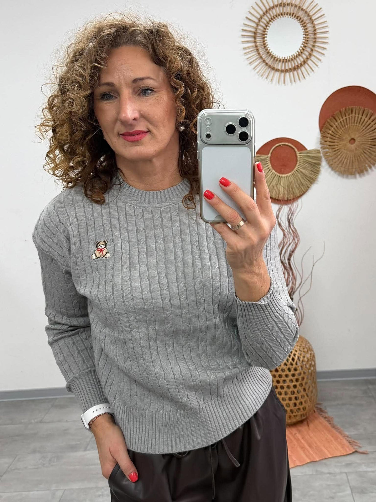 TEDDI - Kötött csavart mintás pulóver. Szürke